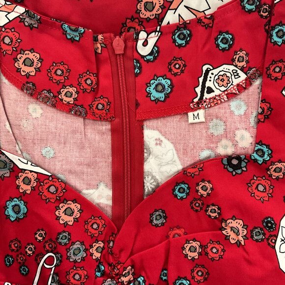 SUGAR SKULL RETRO ROCKABILLY FLORAL HALLOWEEN FESTIVAL COSPLAY PARTY SWING DRESS - Picture 10 of 13